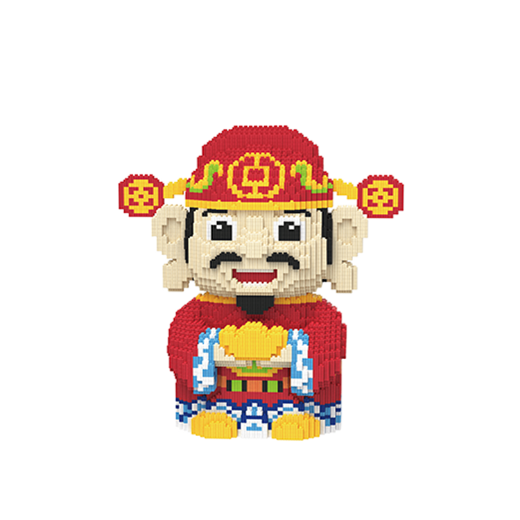41cm财神爷中国风新年模型串联颗粒拼插积木玩具