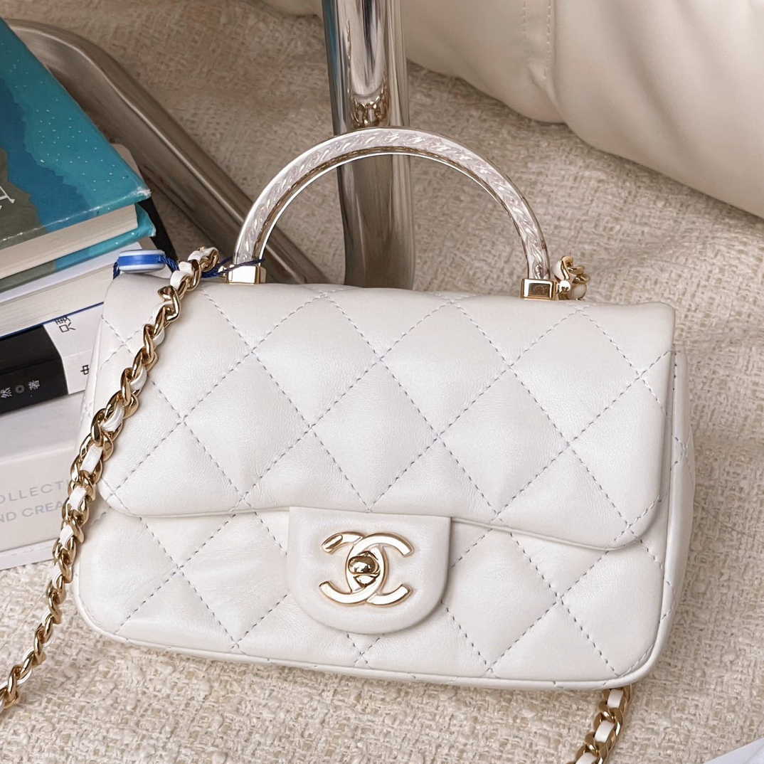 99新 Chanel/香奈儿 24s 亚克力手柄羊皮大mini 芯片JM2-6836