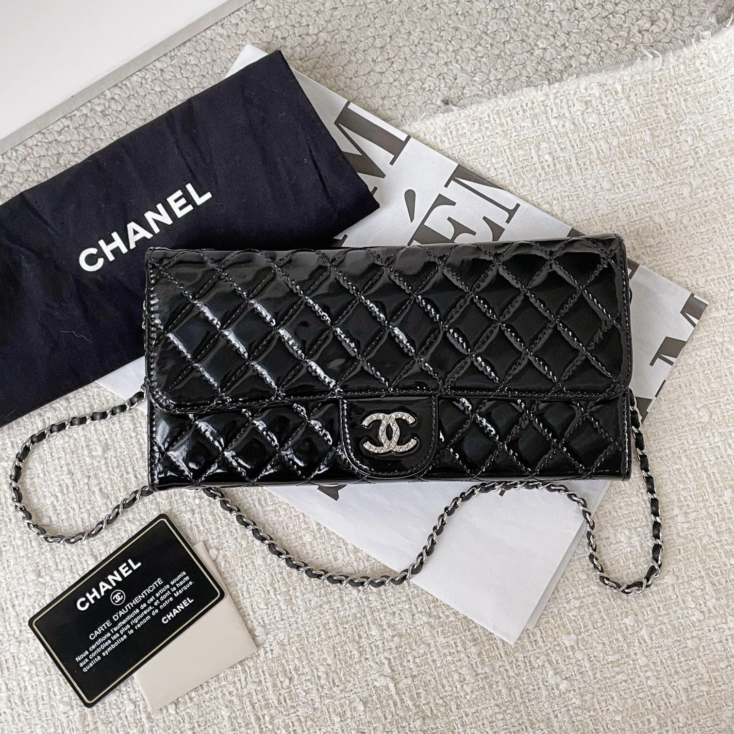 99新 Chanel/香奈儿 cf 漆皮 woc 法棍链条包 jm2-6776