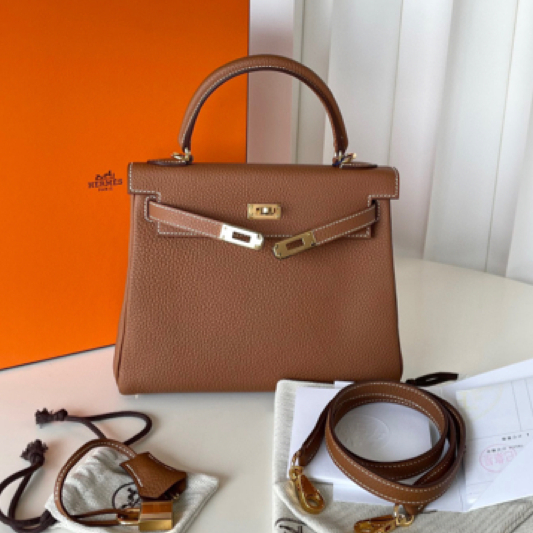 99新 Hermes/爱马仕 kelly25金棕金扣B刻大全套闲置JM7-3149