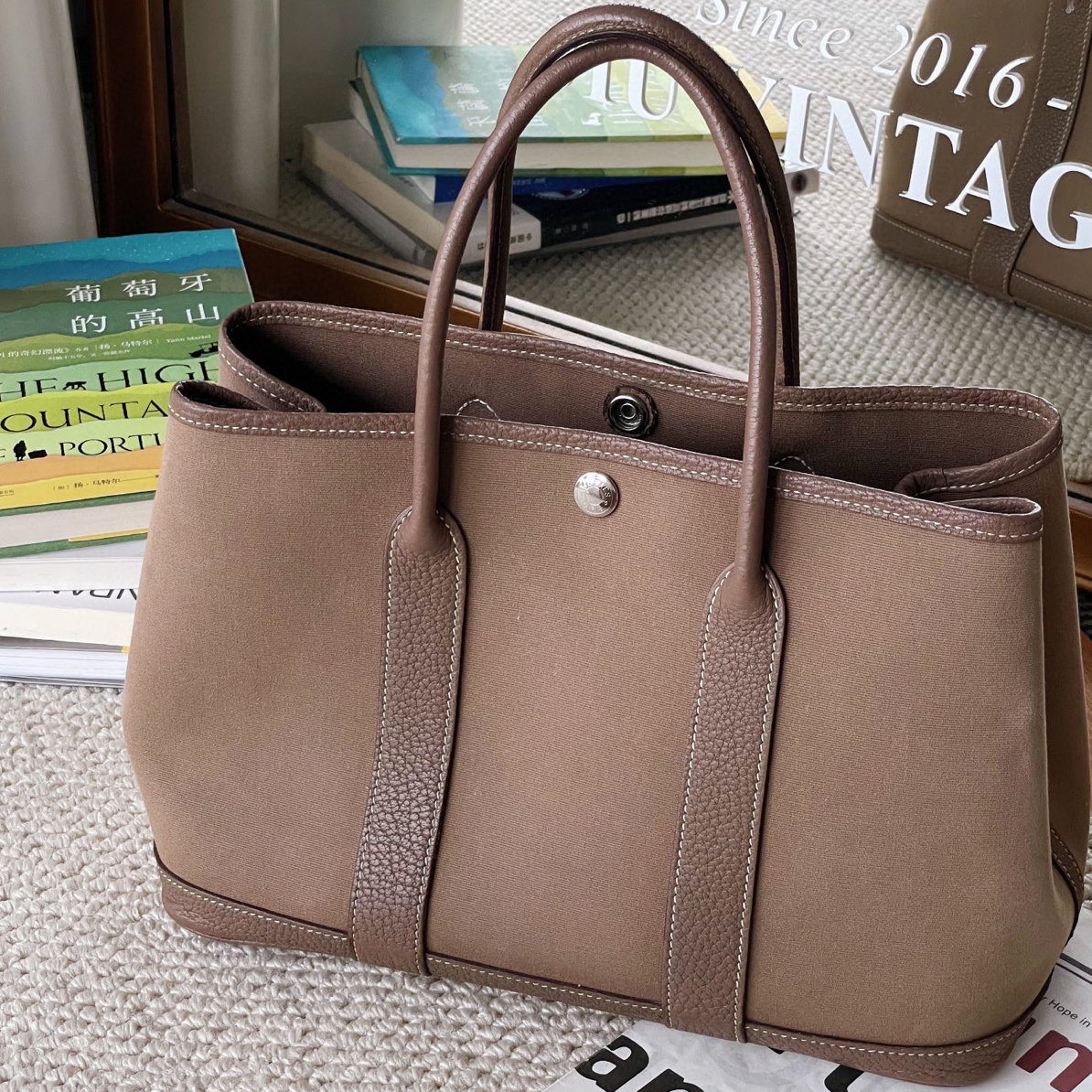 99新 Hermes/爱马仕 花园包30大象灰框o刻 CG6-0077