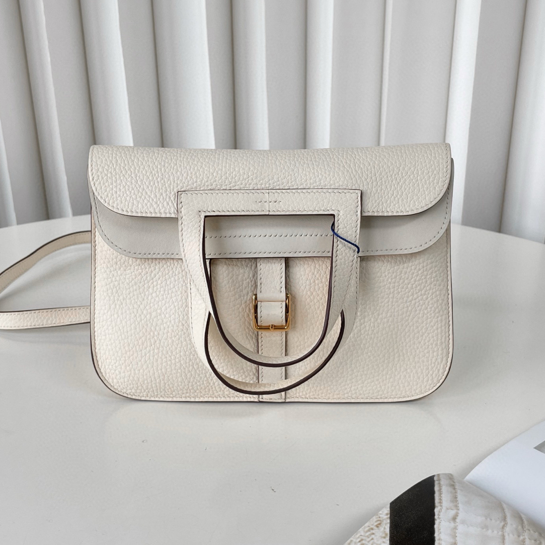 99新 Hermes/爱马仕 halzan 25 奶油白斜挎包 JM7-2648