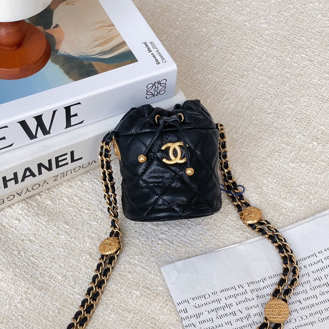 99新 Chanel/香奈儿 22s黑金牛金币水桶包芯片 JM2-6940