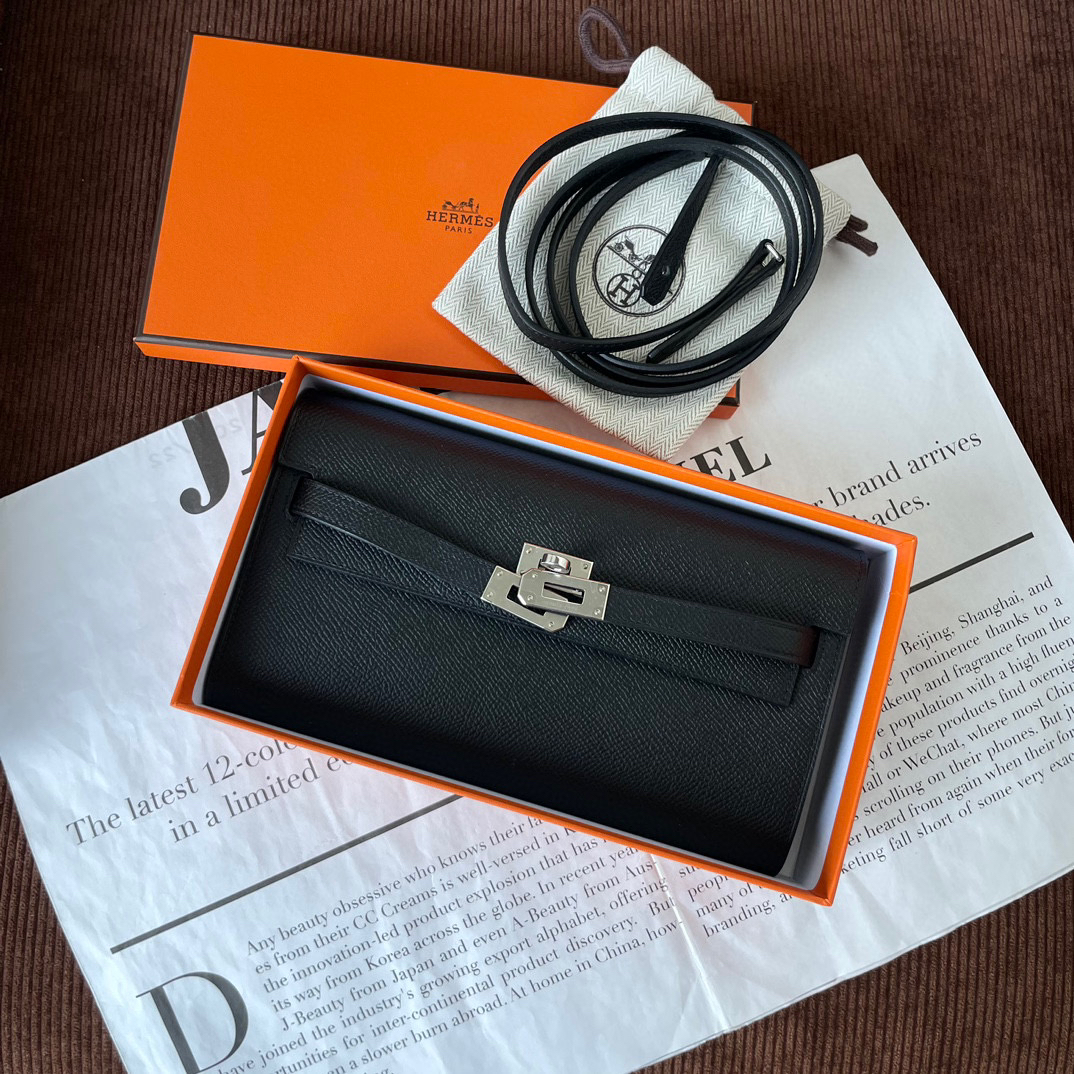 99新 Hermes/爱马仕 黑银Kelly to go w刻肩背包防尘袋JM2-7214