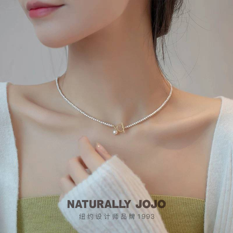 非金属仿珍珠项链 轻奢小众设计感珠珠OT扣项链女法式时尚锁骨链