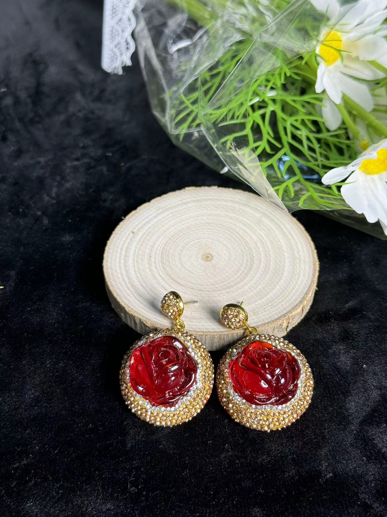 铜合金合成锆石耳饰 ZLH 欧美饰品 XP玫瑰花 时尚轻奢百搭耳环071