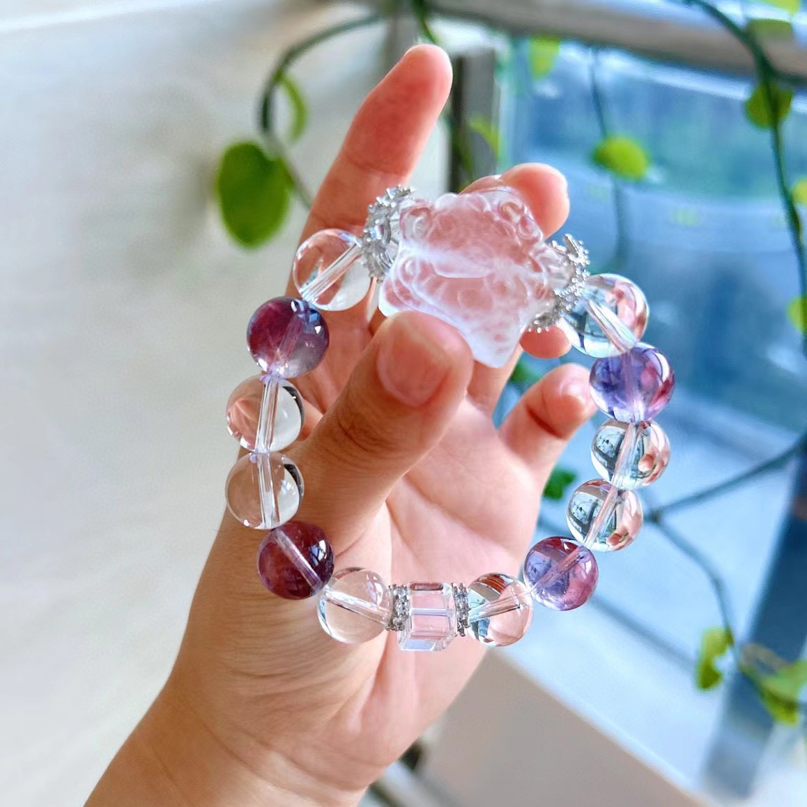 天然紫水晶白水晶多宝手链狐狸星狐手串diy