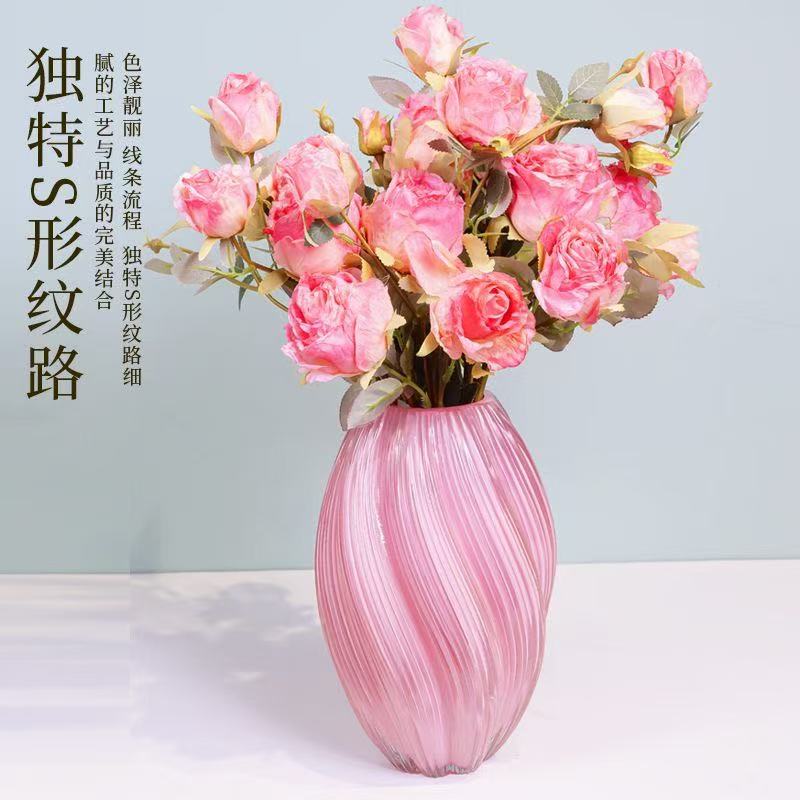 ins风麦芽糖玻璃花瓶轻奢高级感餐桌客厅摆件欧式创意水培插花器