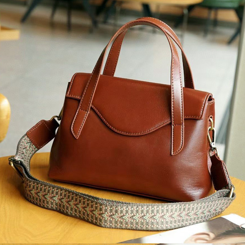 纯牛皮真皮潮流双层斜跨手提包女简约单肩斜挎包休闲女包时尚女士