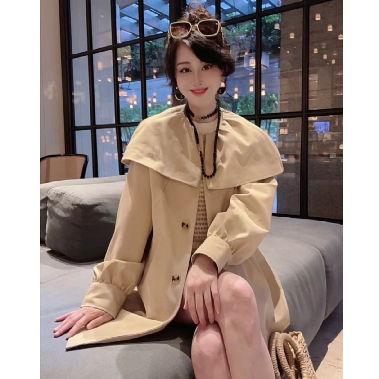 【JDRQ】摩纳哥时尚减龄大披肩宽松风衣外套H0526-17