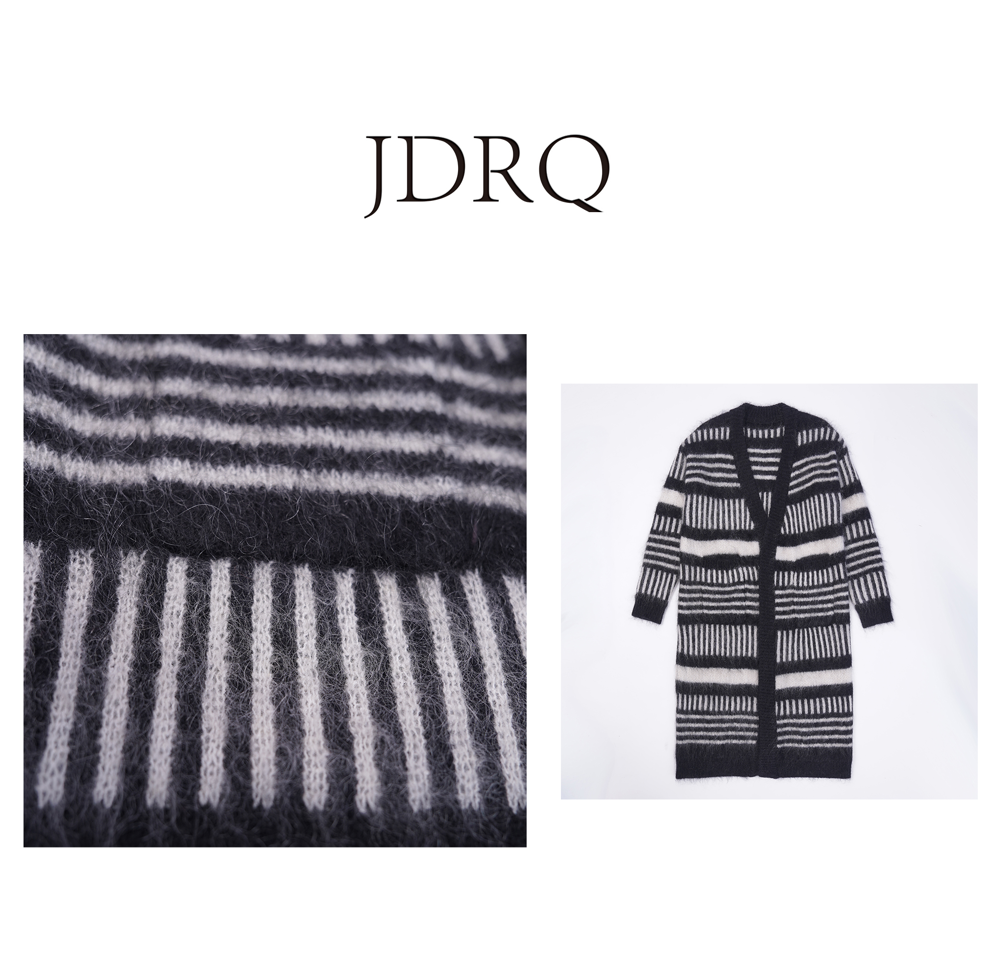  【JDRQ】钢琴曲法式撞色条纹慵懒风中长款针织开衫H0827-1