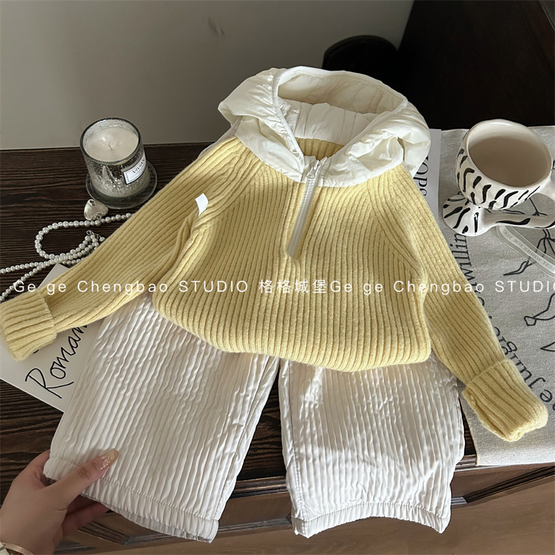 女童毛衣套装2024新款韩版童装女宝宝加绒裤子两件套韩系衣服