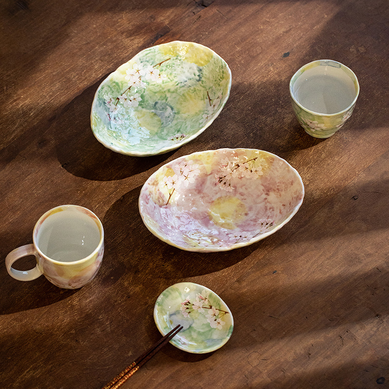 同合日本进口美浓烧BLOOM手工花凛系列餐具日式家用椭圆钵餐盘钵