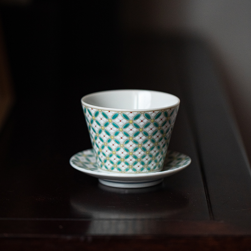 同合日本进口九谷烧七宝花菱品茗杯日式家用清新酒杯茶杯手工小碟