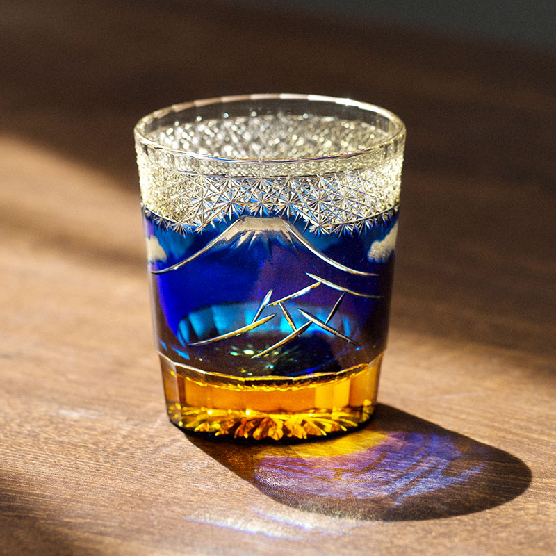 同合日本进口富士山琉璃切子杯山田真照手作威士忌酒杯玻璃杯子