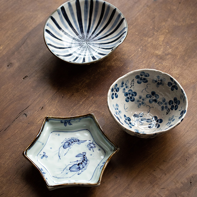 同合染十草不规则家用创意复古日式小盘盘子手绘个性釉下彩