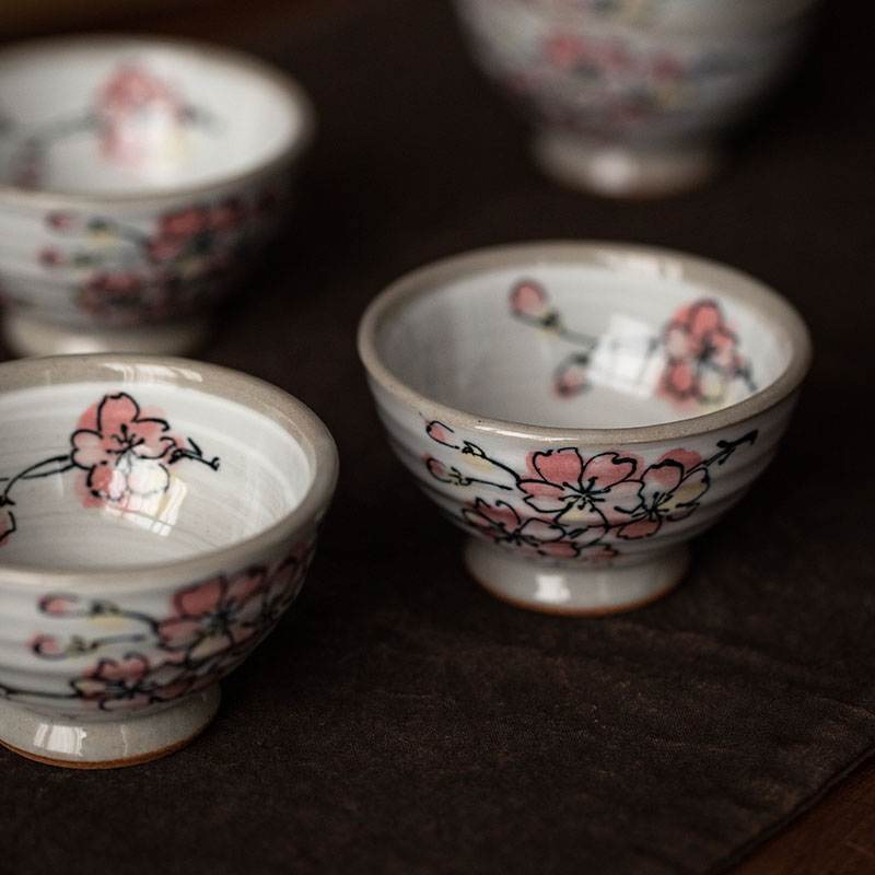 同合日本进口常滑烧日式复古家用日式陶瓷樱花蓝梅功夫茶杯子套装