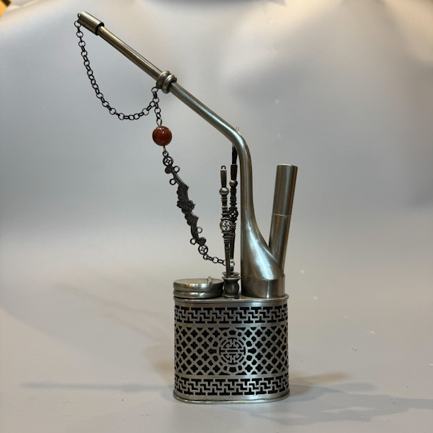 复古银白铜镂空纯手工壶摆件（高27㎝）