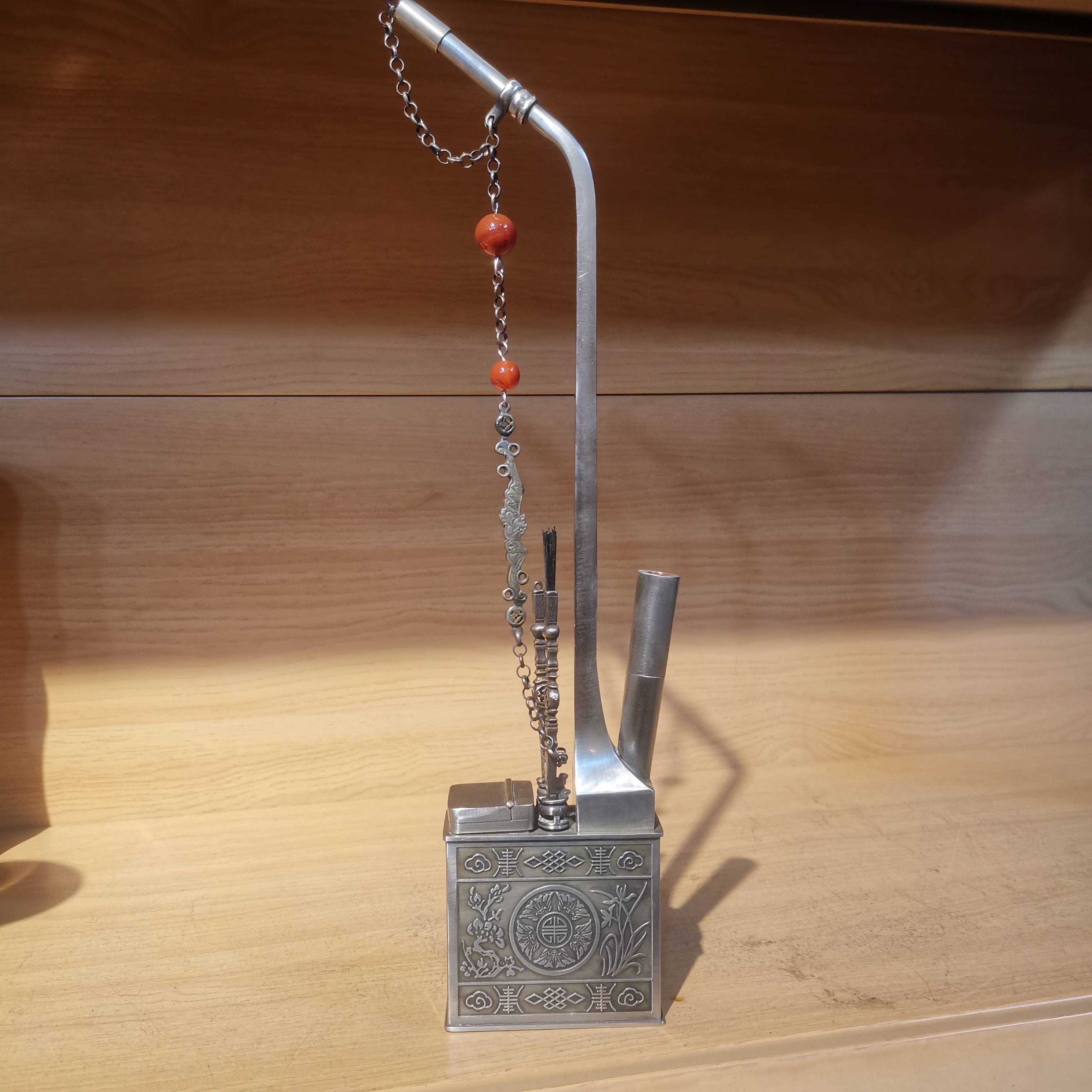 手工浮雕精刻四平方形高杆（高34㎝）