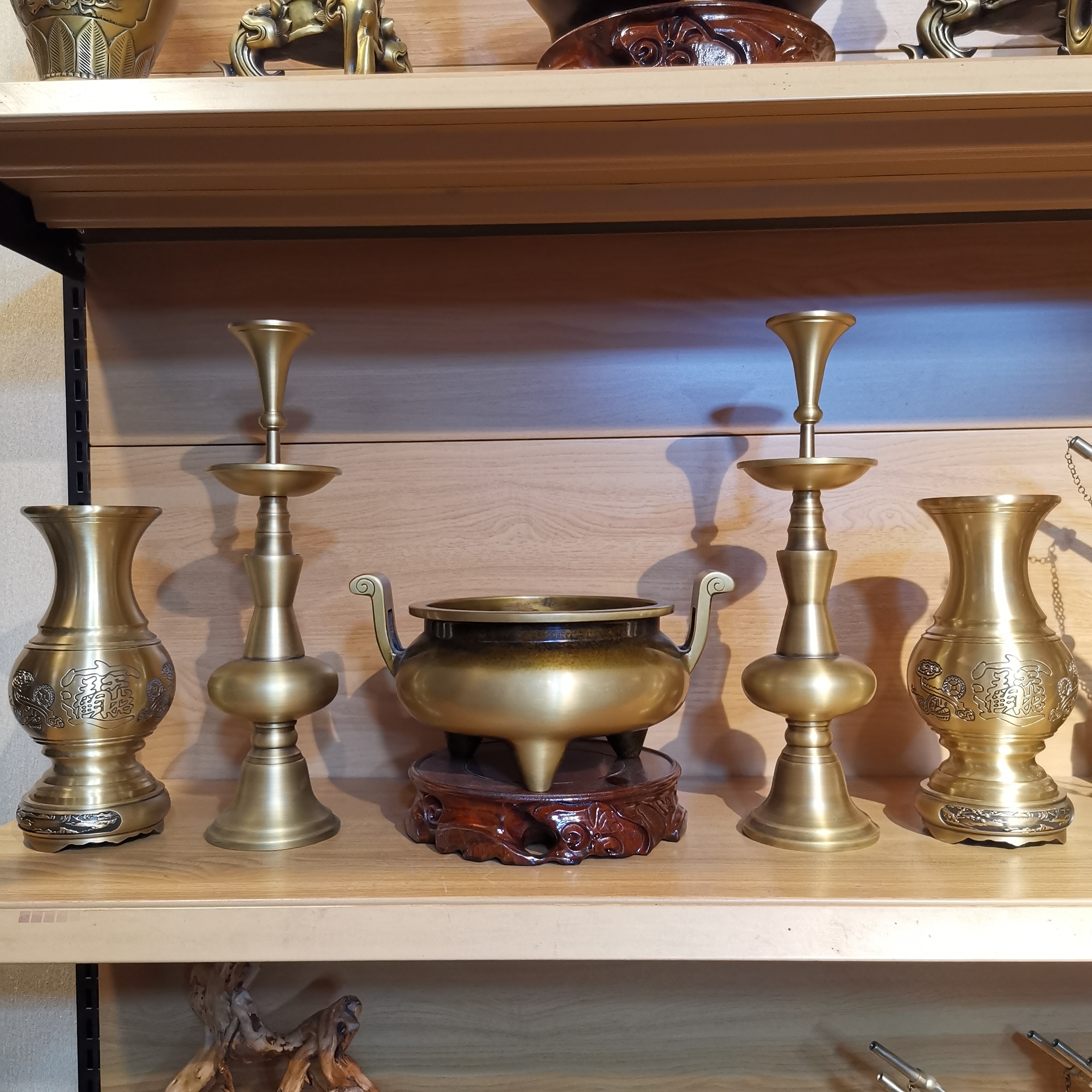 拉丝仿古节节高蜡台花瓶版五件套摆件