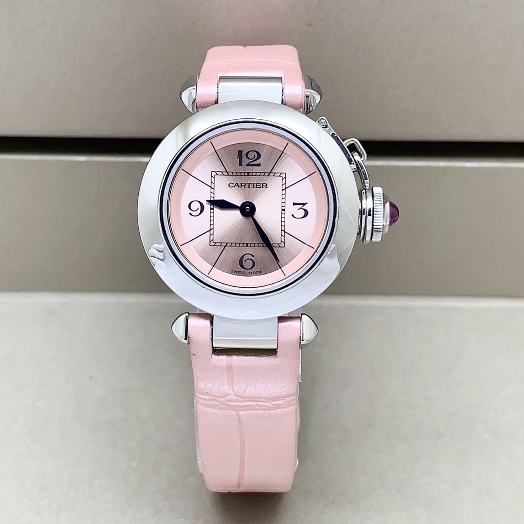 95新 Cartier/卡地亚 帕莎系列/27mm/石英气质优雅女表/稀有粉盘