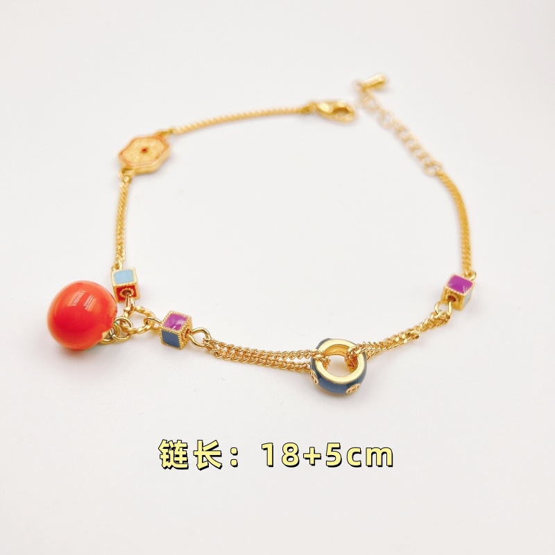 铜合金珐琅手链 【1714】柿柿如意手链精致金手链金色红色饰品手饰