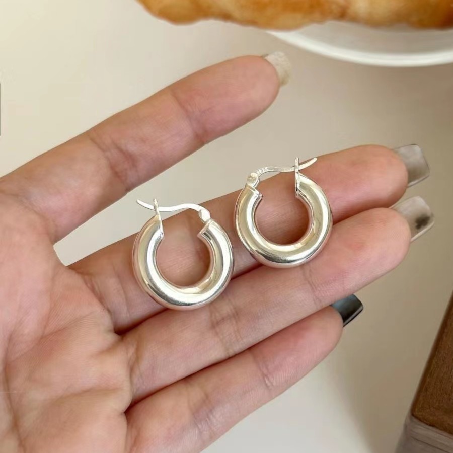 925银耳饰 耳饰韩国ins风简约个性重工O字圆形耳环女耳饰耳扣