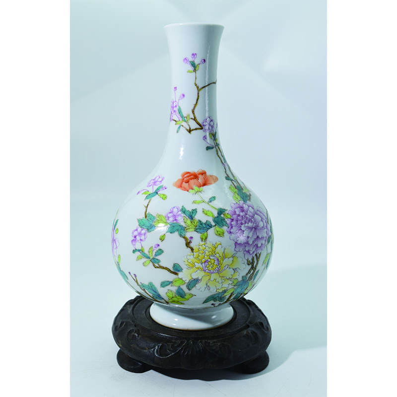 粉彩“富贵花开”纹瓶 藏瓷 古董瓷器
