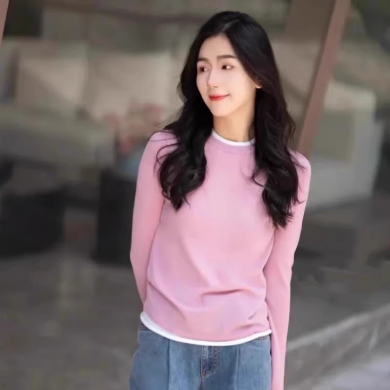 商场同款女装2024春秋新款假两件羊毛长袖打底针织衫毛衣1399763