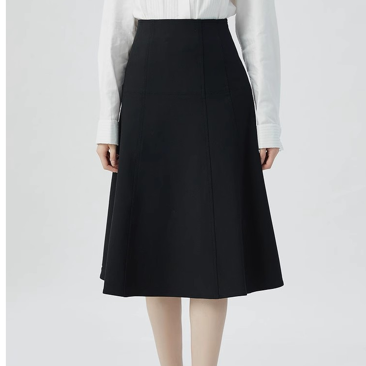 哥家真的好2024春秋季简约优雅高腰伞裙女中长款半身裙5200406