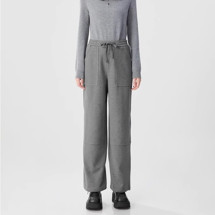 哥弟阿玛施正秋冬新款百搭时髦工装风松紧磨毛休闲直筒裤加绒裤女