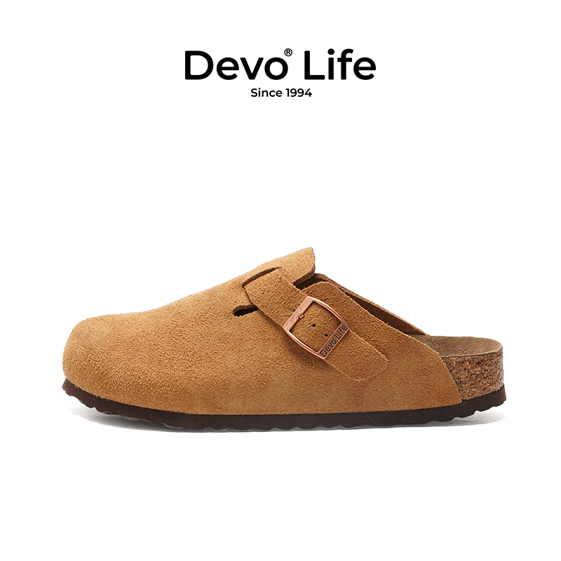 Devo/的沃勃肯鞋女款软木拖鞋包头半包反绒绒面百搭时尚女鞋3624
