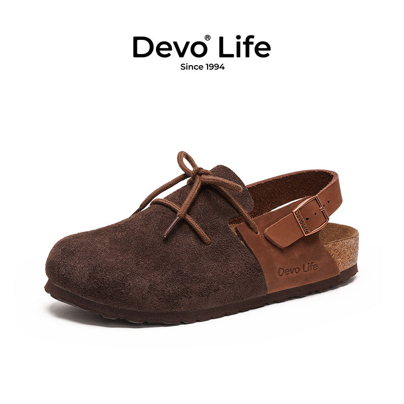 Devo/的沃勃肯鞋女款软木包头时尚复古时尚潮流套脚休闲拖鞋23022