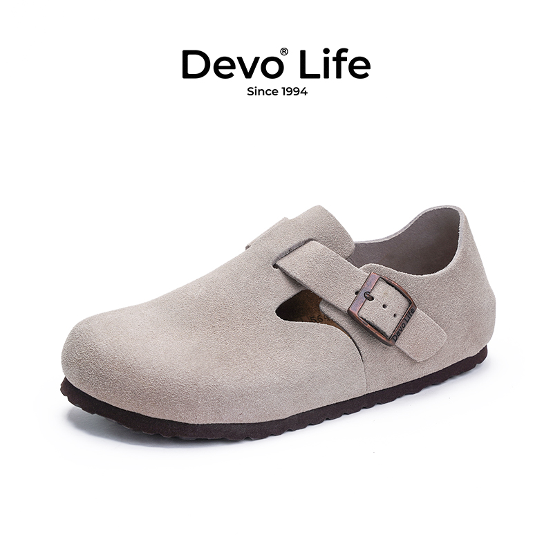 Devo/的沃勃肯鞋女款软木鞋反绒平底圆头复古情侣时尚单鞋66008