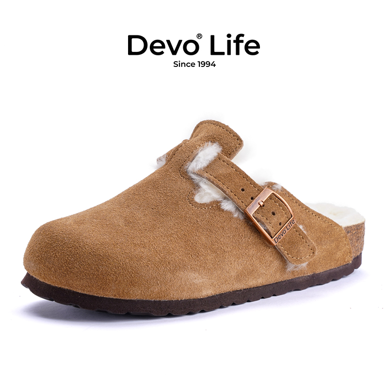 Devo/的沃勃肯鞋加绒软木鞋冬装上新保暖时尚外穿包头毛毛鞋66001