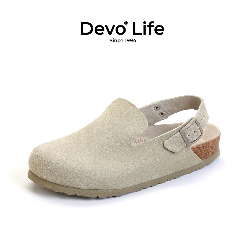 Devo/的沃勃肯鞋女款软木鞋包头休闲搭扣复古百搭时尚拖鞋56116