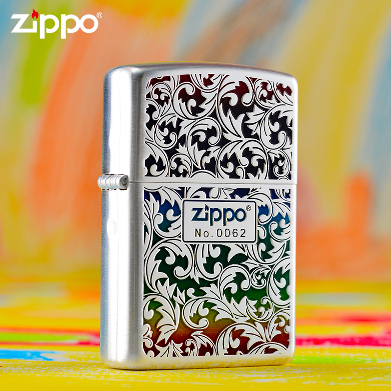 ZIPPO/之宝彩虹唐草熏银正品打火机男士 双面个性银色DYJ1 