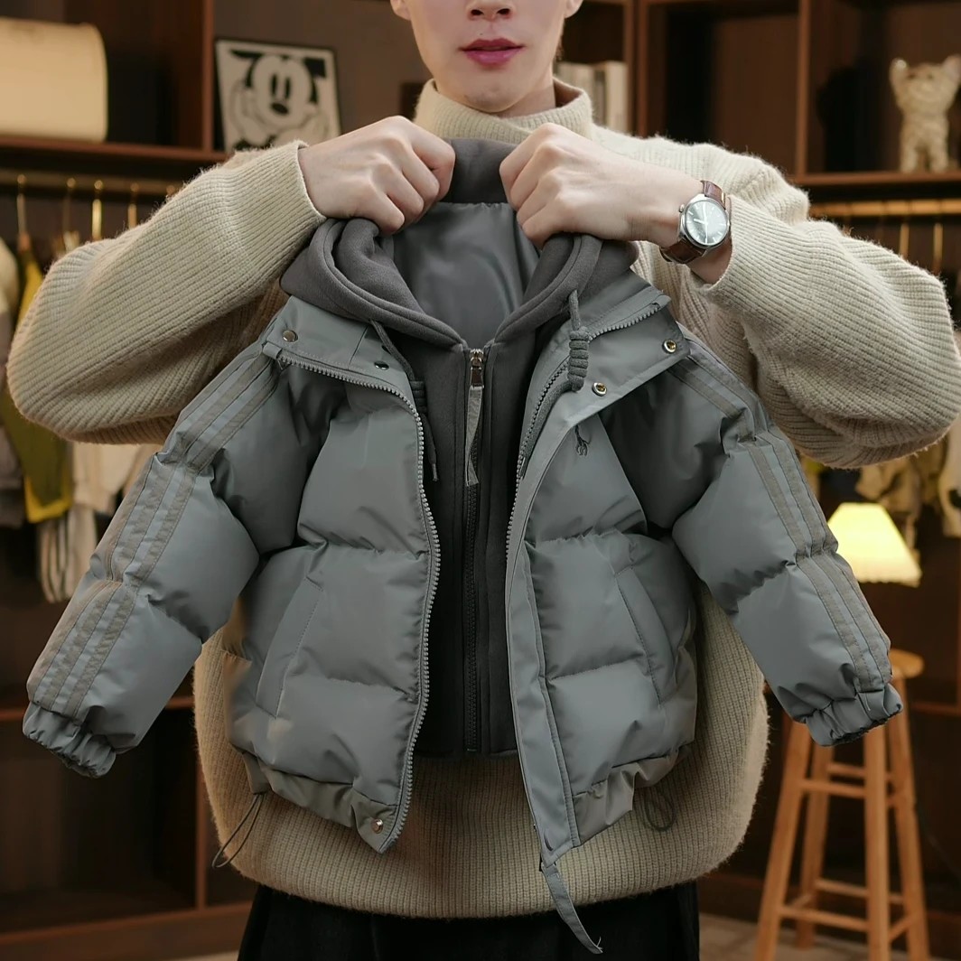 童装儿童冬季假两件棉服2025新款男童保暖外套加厚韩版潮连帽棉服