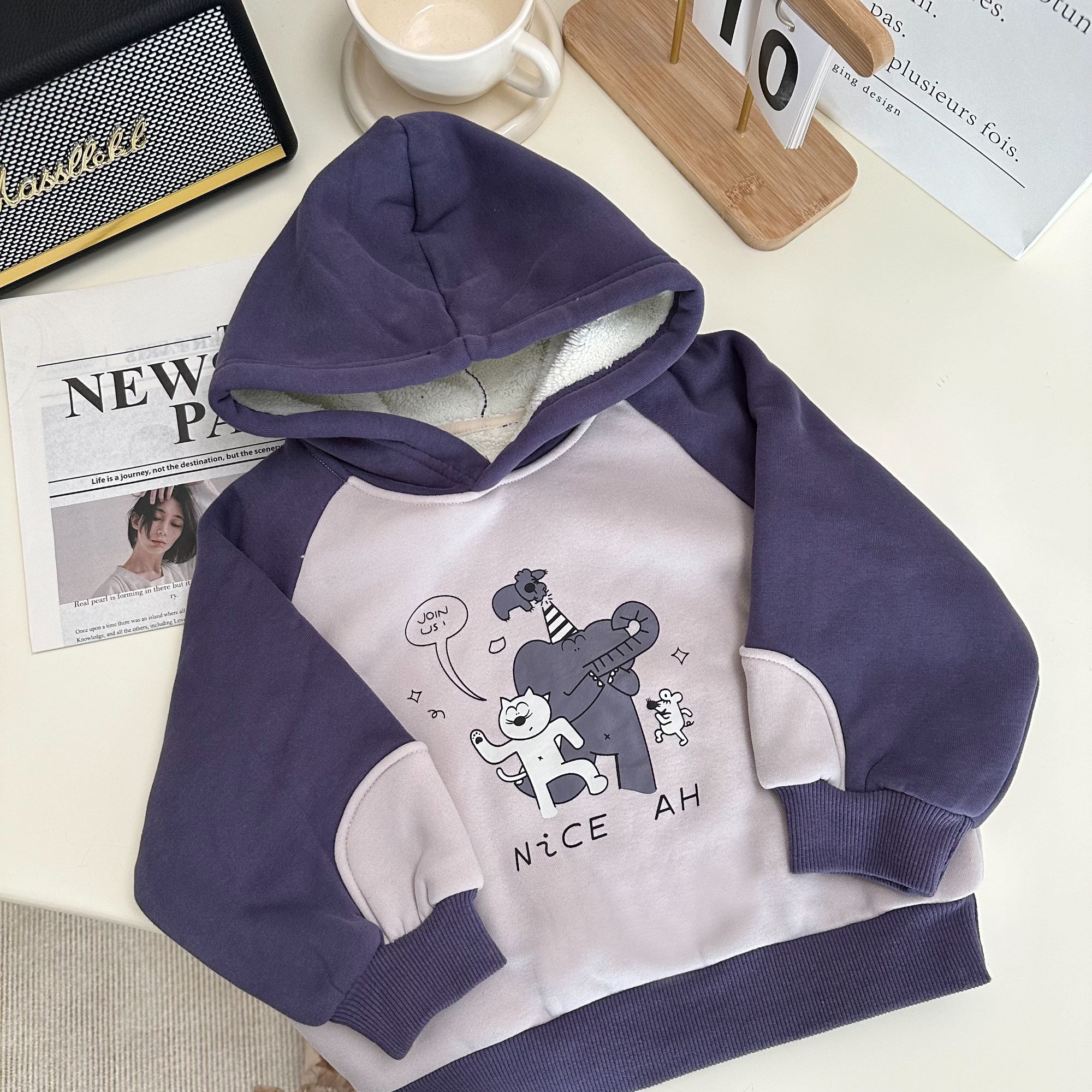 【新品】男童连帽卫衣冬款2025年新款插肩长袖拼色加绒卫衣BMD3393