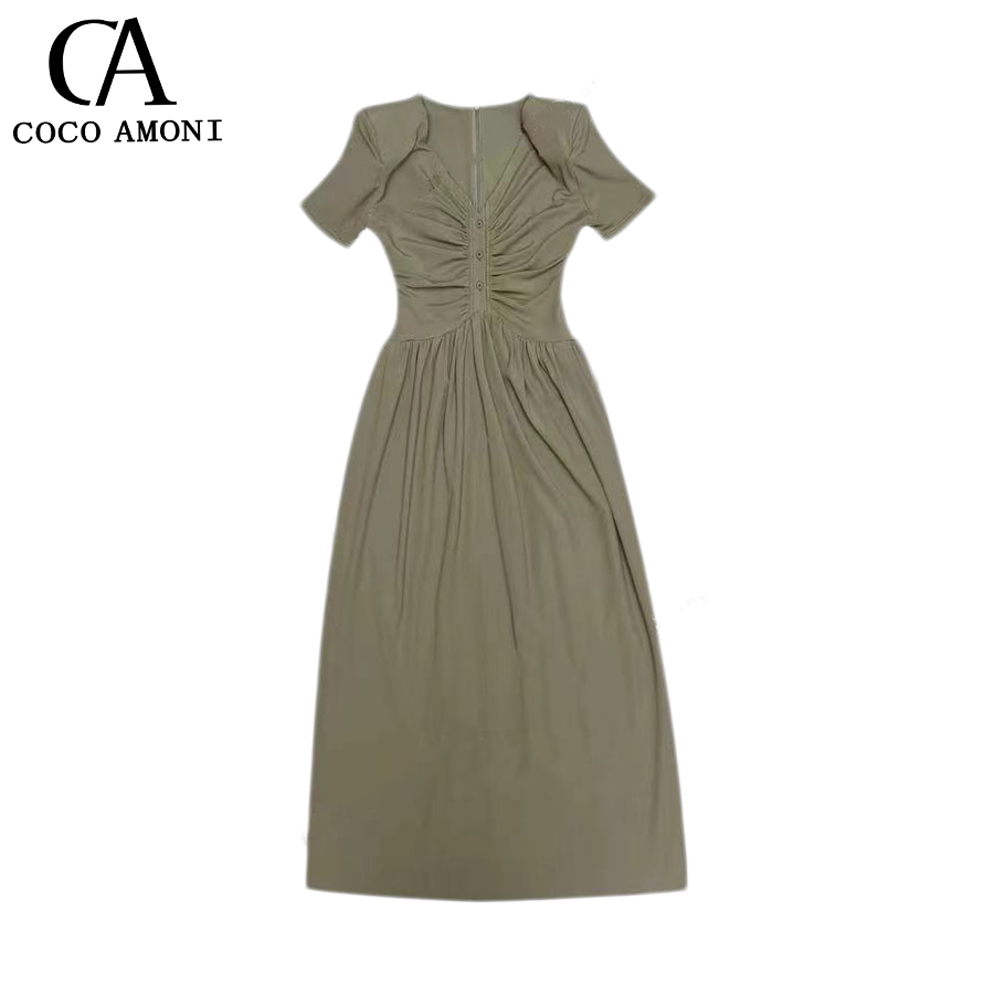 COCO Amoni气质时尚设计感收腰显瘦连衣裙女字母圆领中长裙TG015