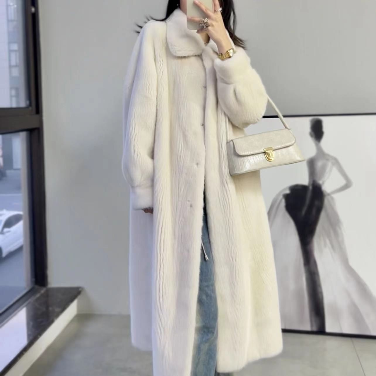 玉玉新款冬整貂天鹅绒貂皮大衣女水貂毛