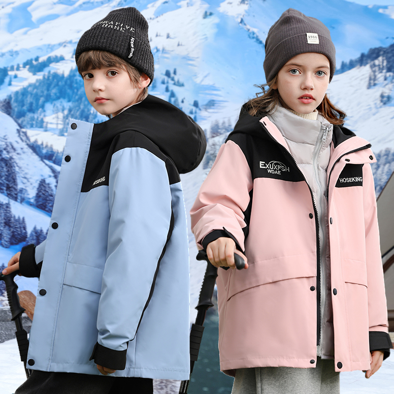 2025新款童装男童冲锋衣女童羽绒服儿童三合一防水内胆可拆卸外套