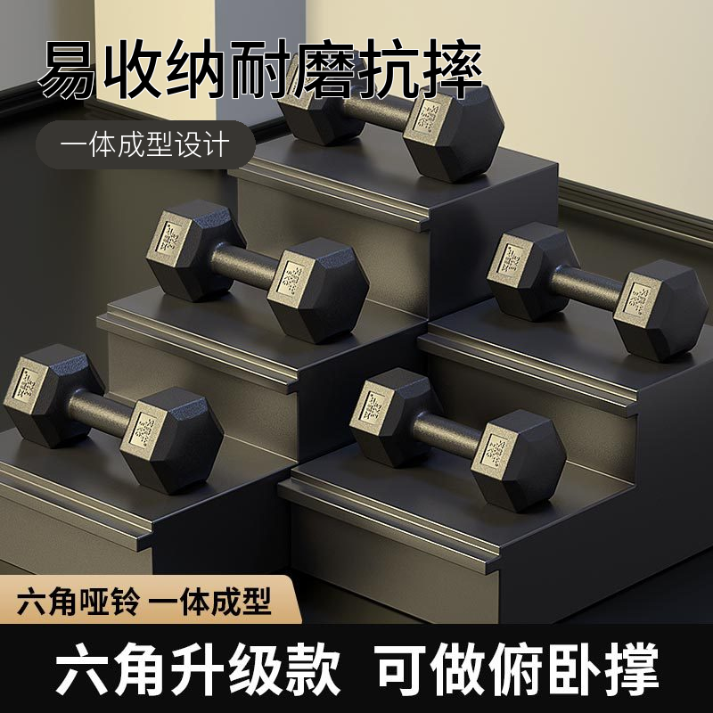 艾美仕健身房全新六角哑铃锻炼臂肌实心健身重量器材家用黑小哑铃