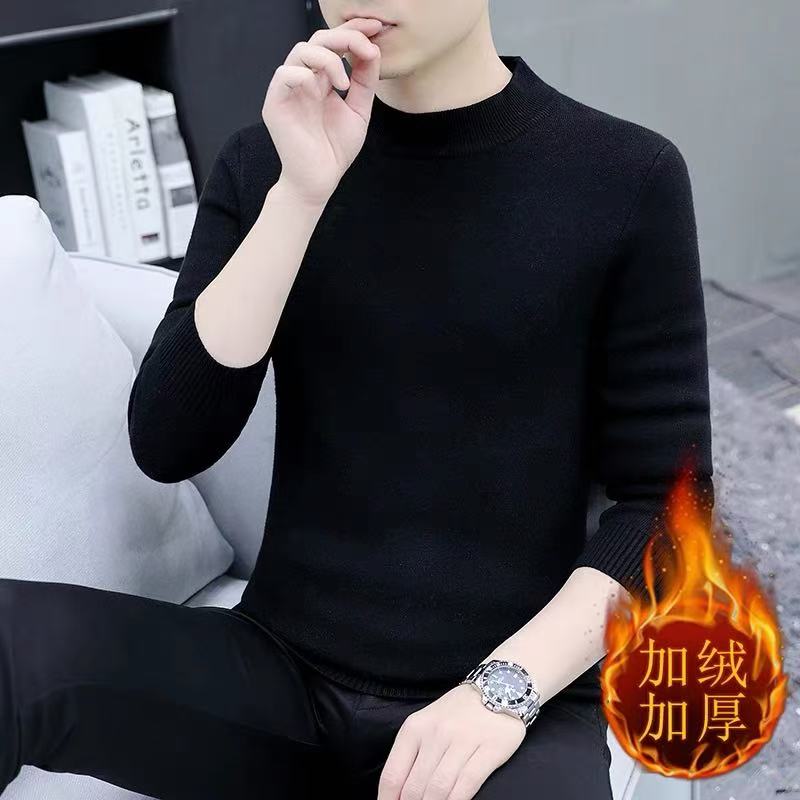 TUCANO/啄木鳥加绒半高领毛衣男士纯色针织衫秋冬加厚保暖打底衫