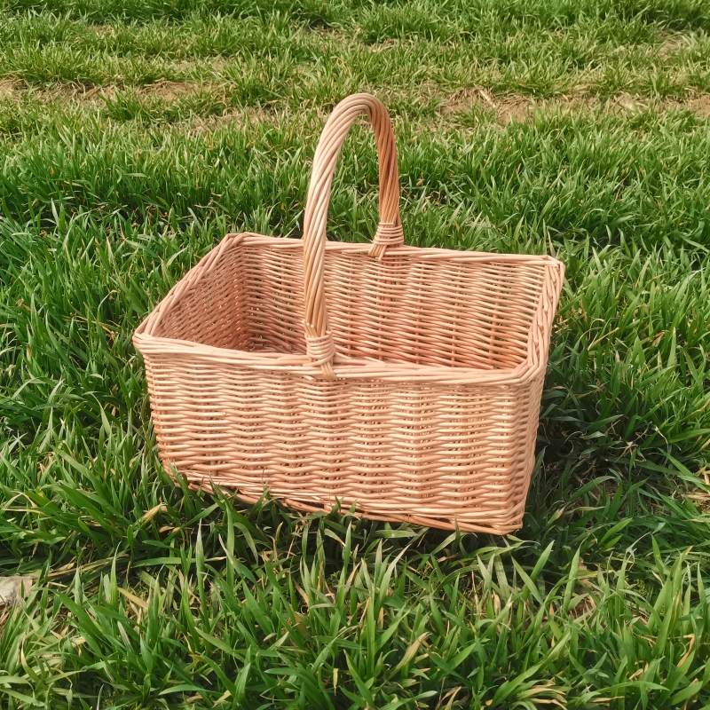 藤编柳编野餐篮子方形收纳筐买菜编篮野炊户外藤编手提篮日式家用