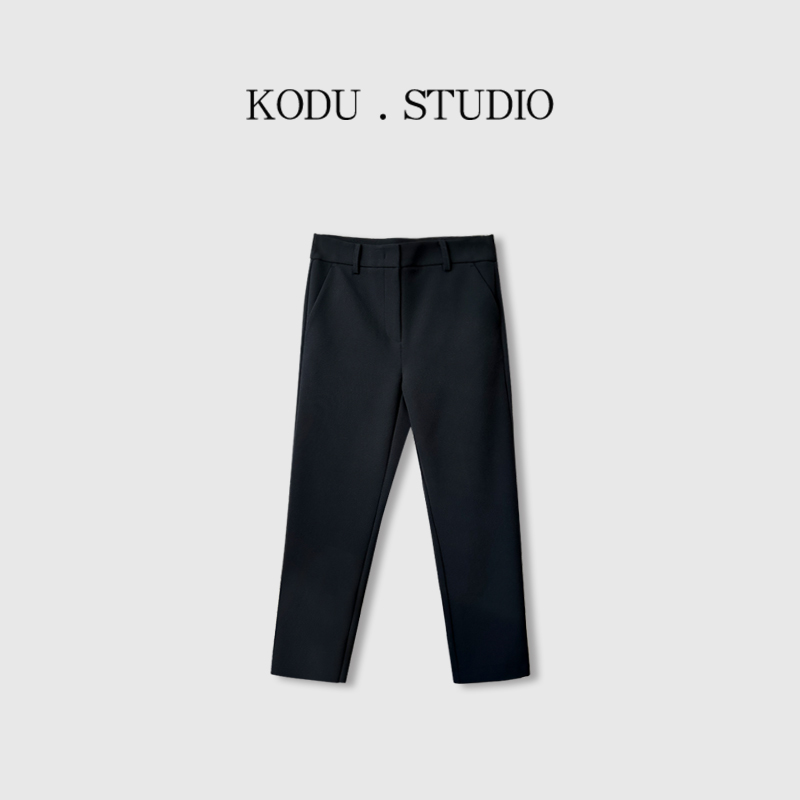 【刻度KODU】08-4827秋冬季通勤风新版高腰纯色加绒烟管裤小脚裤   