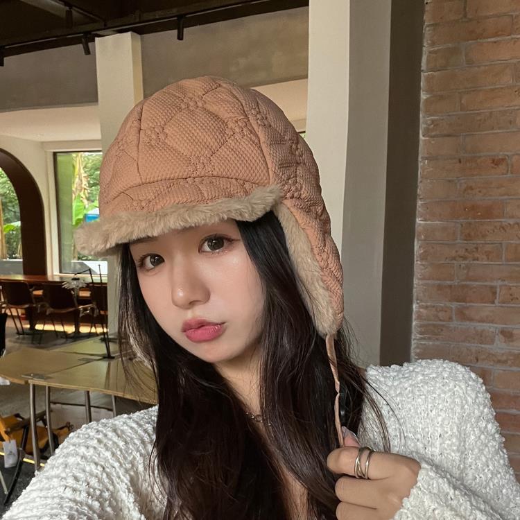 派迪盛女秋冬防寒保暖护耳加毛绒骑车帽双层加厚雷锋帽休闲出游潮