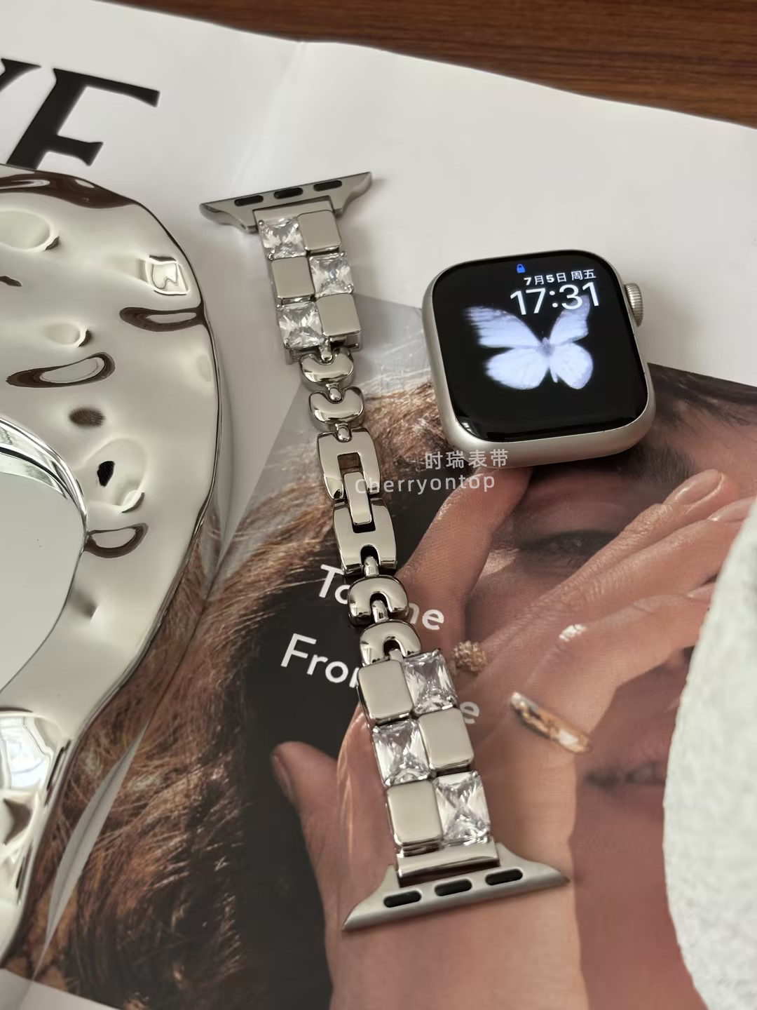 时瑞适用iwatch表带S9苹果手表表带SE876代小冰块锆石小米女士