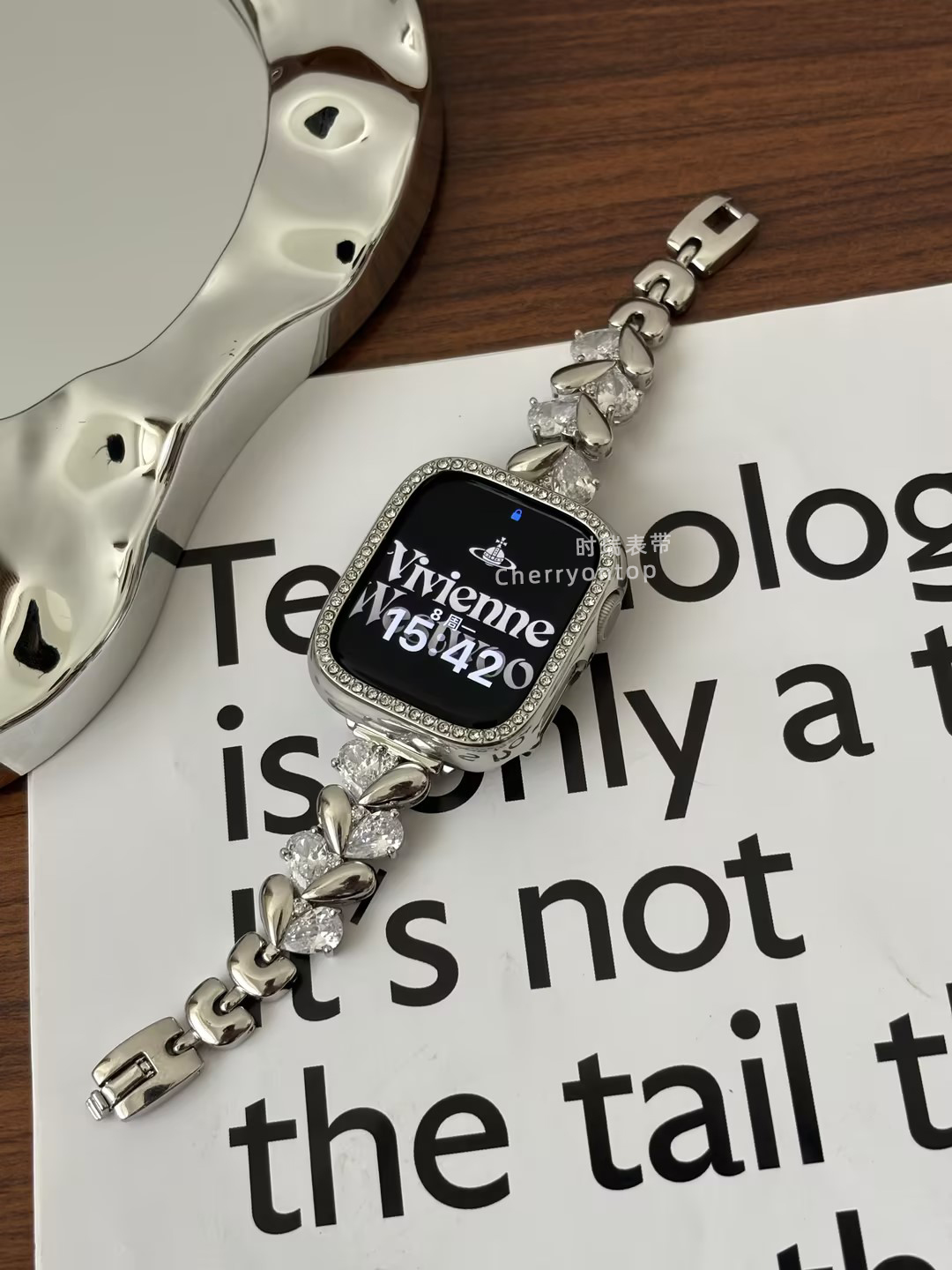 时瑞 适用iwatch表带S9苹果手表表带SE8765代爱心锆石女士高级感