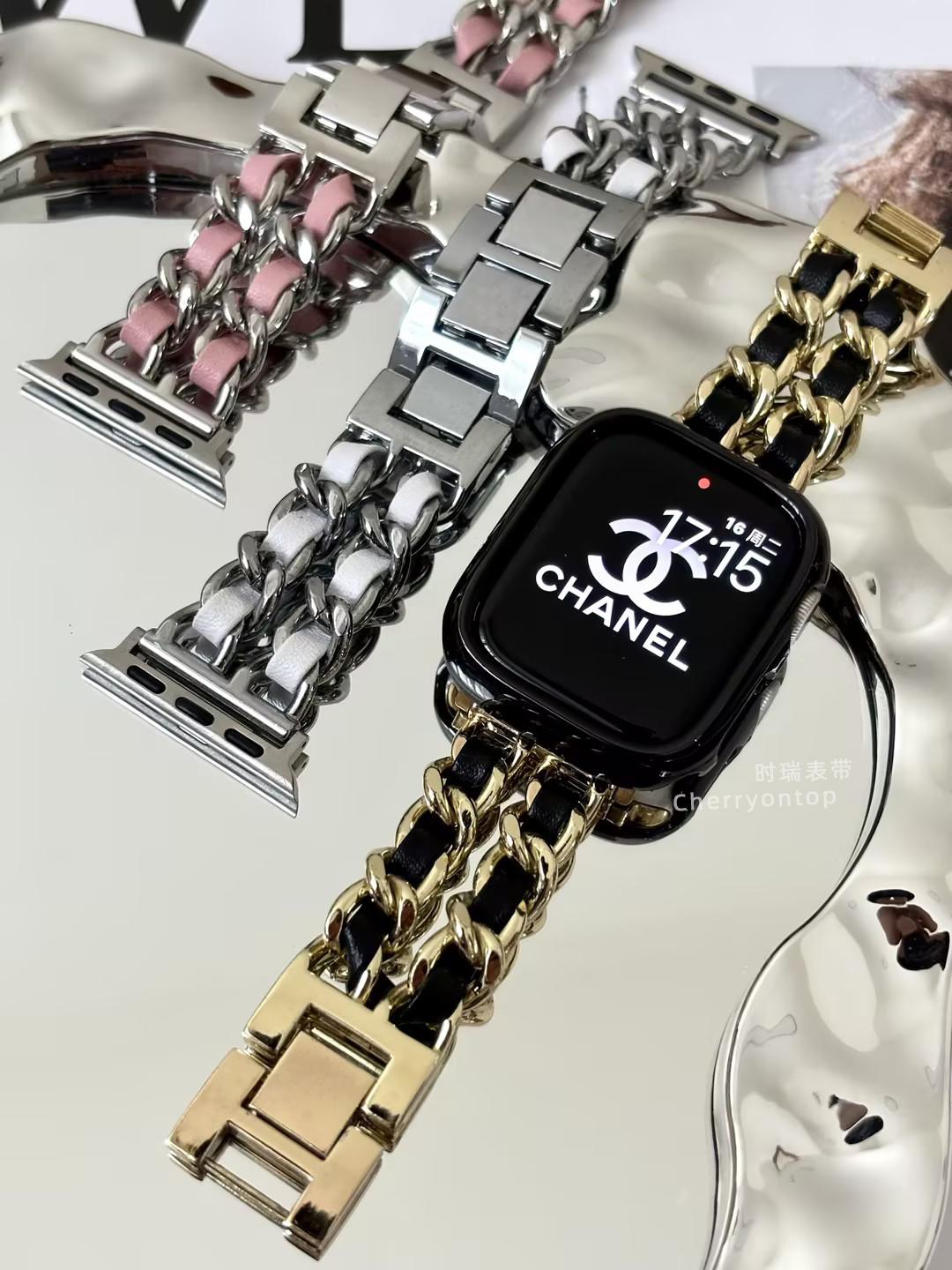 时瑞 适用苹果手表表带ApplewatchS9/SE小香风真皮表带iwatch87女